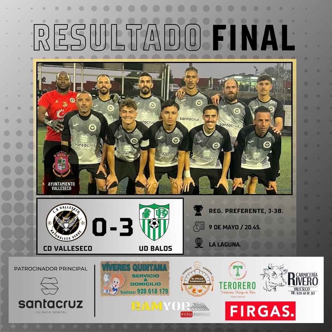 CD Valleseco Naturaleza Verde GC (@cdvallesecogc73) on Twitter photo Derrota. โ
โก๏ธ El primer equipo cae por 0-3 en la visita de la UD Balos.
ยกMucha suerte en lo que resta de temporada! ๐
#๐ฅ๐๐๐๐๐๐ฎ๐๐๐๐๐๐ถ๐๐น๐๐๐๐๐๐๐ค๐ค Derrota. โ
โก๏ธ El primer equipo cae por 0-3 en la visita de la UD Balos.
ยกMucha suerte en lo que resta de temporada! ๐
#๐ฅ๐๐๐๐๐๐ฎ๐๐๐๐๐๐ถ๐๐น๐๐๐๐๐๐๐ค๐ค