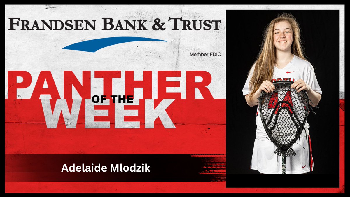 This week's Frandsen Bank &amp; Trust Panther of the Week is Adelaide Mlodzik! Adelaide is a force in the net with a 52% save percentage against some amazing shooters as an 8th grader. Congrats Adelaide!