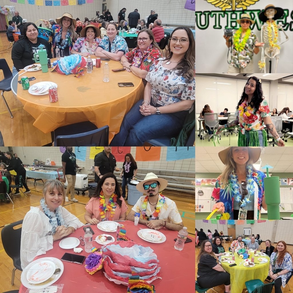 Teachers had a blast this week with a secret dress up theme each day including loteria, favorite band, hat day, anything but a cup, and vacation dress day. They also enjoyed a catered lunch today for Teacher Appreciation from the admin.