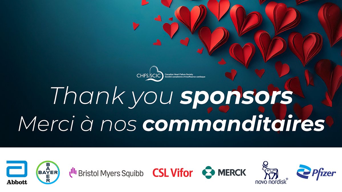CHFS (@canhfsociety) on Twitter photo A huge THANK YOU to our #HeartFailureWeekCan sponsors for standing with us across Canada 💙
//
Un grand MERCI aux commanditaires de la #HeartFailureWeekCan pour leur soutien à travers le pays 💙
<a href="/AbbottNews/">Abbott</a> <a href="/Bayer/">Bayer AG</a> <a href="/bmsnews/">Bristol Myers Squibb</a> <a href="/CSLVifor/">CSL Vifor</a> <a href="/Merck/">Merck</a> <a href="/novonordisk/">Novo Nordisk</a> <a href="/PfizerCA/">Pfizer Canada</a> A huge THANK YOU to our #HeartFailureWeekCan sponsors for standing with us across Canada 💙
//
Un grand MERCI aux commanditaires de la #HeartFailureWeekCan pour leur soutien à travers le pays 💙
<a href="/AbbottNews/">Abbott</a> <a href="/Bayer/">Bayer AG</a> <a href="/bmsnews/">Bristol Myers Squibb</a> <a href="/CSLVifor/">CSL Vifor</a> <a href="/Merck/">Merck</a> <a href="/novonordisk/">Novo Nordisk</a> <a href="/PfizerCA/">Pfizer Canada</a>