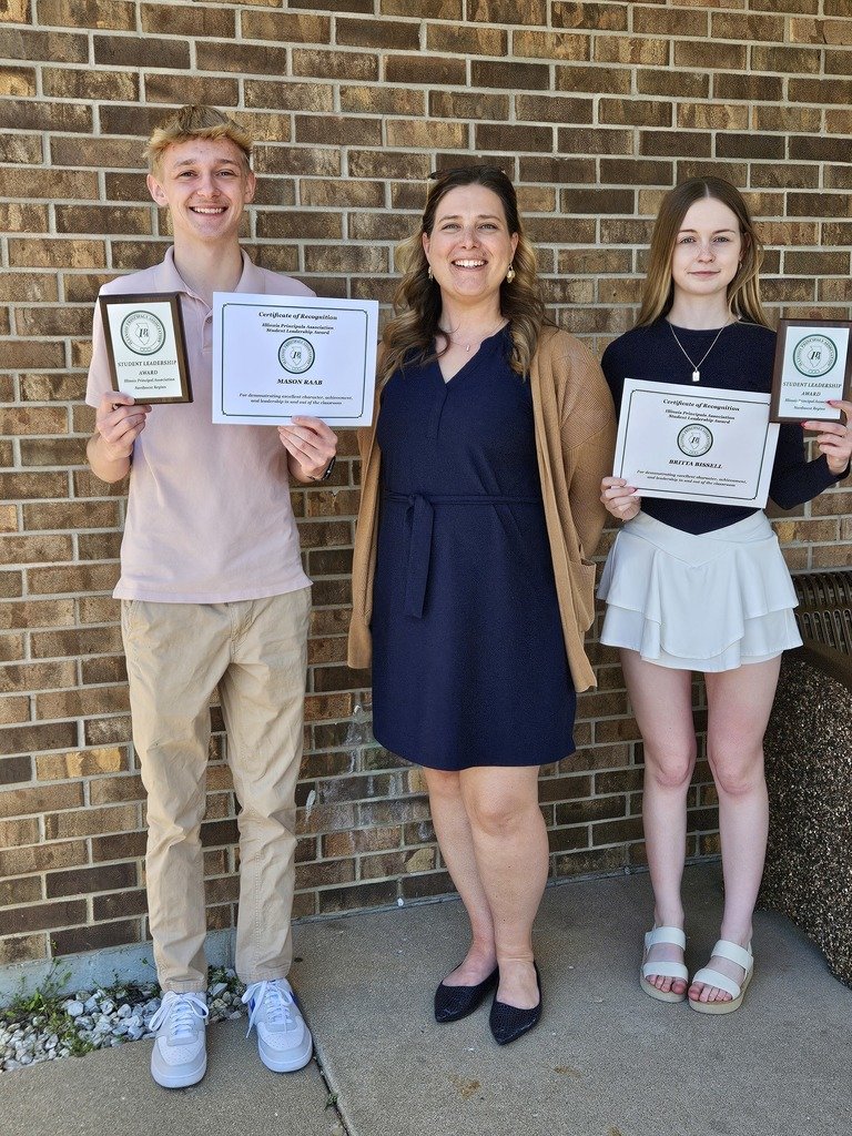 Yearly, administration invites two outstanding students at each level to the IL Principal's Assn. brunch. Today, Mrs. Ingram and our students traveled to Dixon,  where they were recognized for their leadership. Congratulations to Sadie,  Bryden, Kasen, Maggie, Britta, and Mason!