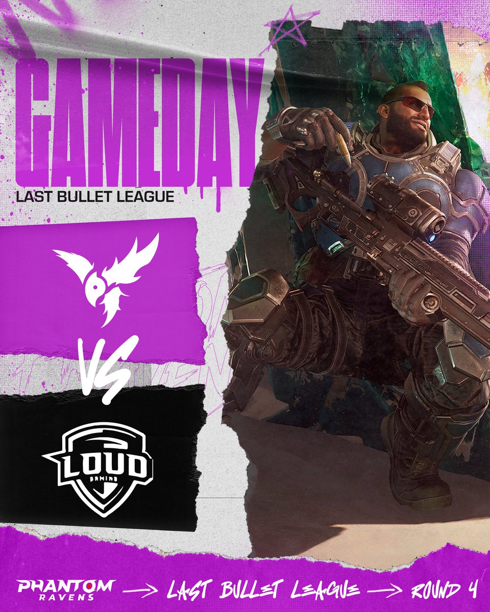 Hoy viernes continuamos participando en la liga <a href="/TeeGamingOrg/">Tee Gaming</a> #LastBulletLeague 

Vs <a href="/LouDGaming_MX/">LouD GG</a> 

A las 9️⃣:0️⃣0️⃣ p.m hora mexico 

Nuestro roster esta listo para dar todo en este match ⚫️🟣

<a href="/Toticoolin/">Brandon</a> 
<a href="/NightlyK_/">Nightlyy</a> 
<a href="/AleatoriesT1/">Ajiezer Toledano</a> 
<a href="/bestrqfer/">eric</a> 
<a href="/bhyreSA/">santiago</a> 

#RavensArmy 
#GoPR
