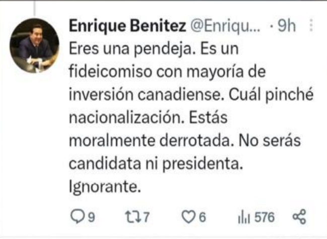 QuestoyQueLotro's tweet photo. La adquisición de @PartidoMorenaMx vía @amlopezbeltran 
¿Cuál es el plan, destruír la herencia de AMLO? ¿competencia con Brugada?

Abril 06, 2023
Luis Enrique Benítez Ojeda, Diputado de Durango llama pendeja a Claudia Sheinbaum, lo acusan de violencia https://t.co/RxObIVTPY4 https://t.co/CUz56ikH1f