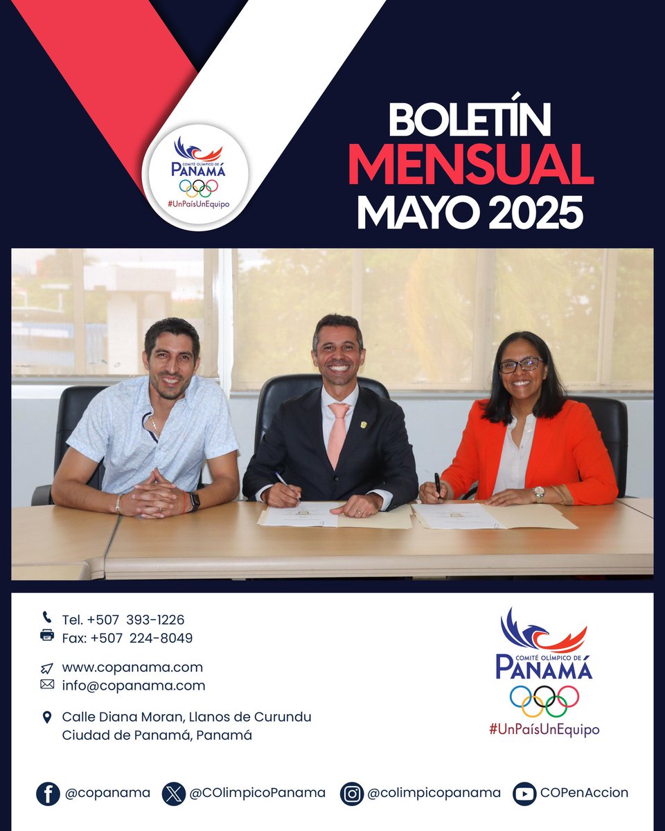COlimpicoPanama's tweet image. ☝Ya disponible el Boletín Informativo del Comité Olímpico de Panamá 💥 #Suscríbete
Disponible aquí --> bit.ly/44xvzt4 y en copanama.com
#Mayo
#CopEnAcción
Somos #UnPaísUnEquipo 🇵🇦
#ComitéOlímpicoDePanamá