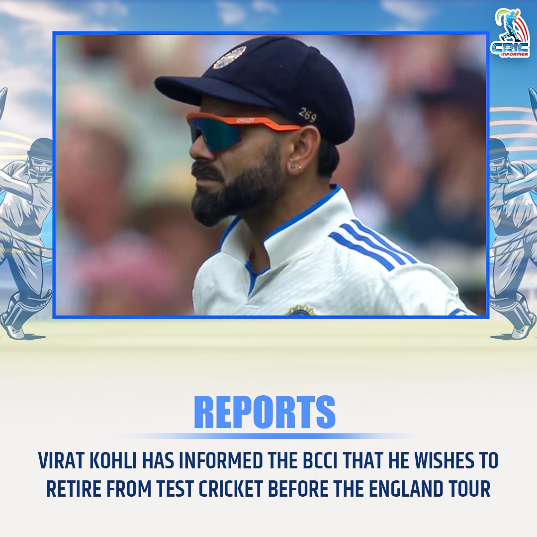 "King Kohli retires from Test cricket"

#indvseng #ViratKohli𓃵 #CricketTwitter #CricketNews #CricketUpdate #kingkohli #bcci #IndianCricketTeam 

<a href="/imVkohli/">Virat Kohli</a> 
<a href="/BCCI/">BCCI</a>