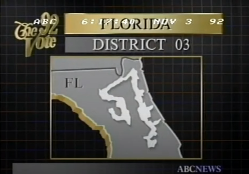 ElectionVintage's tweet image. The Florida 3rd Congressional district was drawn in the 1990 round of redistricting to allow Black voters in North and Central Florida the opportunity to elect a candidate of their choice. This was perhaps the most geographically dramatic permutation of this district.