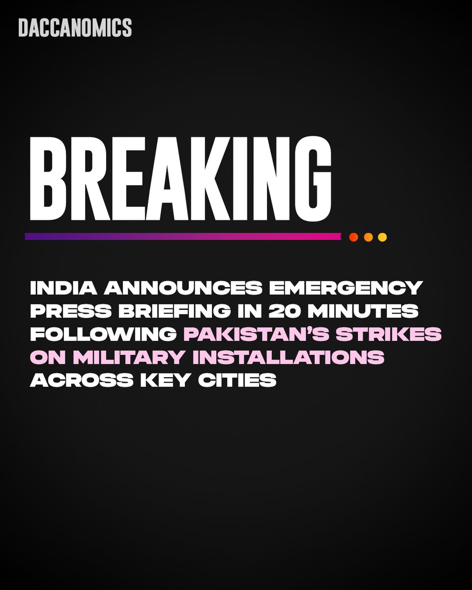 daccanomics's tweet photo. India announces an emergency press briefing following Pakistan’s retaliatory strikes on major military installations across key cities

#IndiaPakistanWar #PakistanArmy #OperationSindoor https://t.co/L6vVRDKrBg