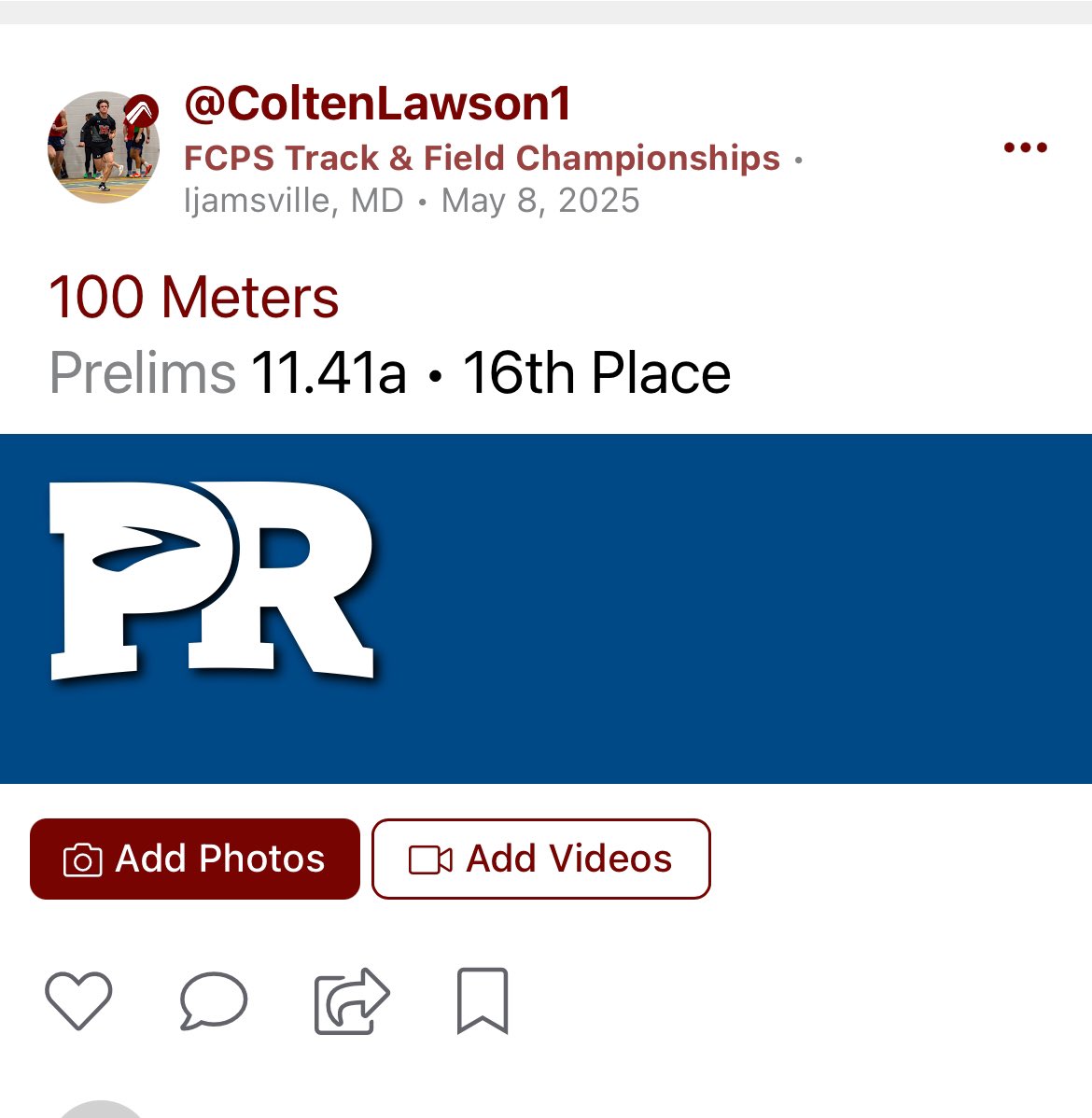 ColtenLawson7's tweet image. Had a great time at Counties now onto regionals, just broke the freshman record for my school in the 100 m with a time of 11.41 first time ever running a 200 with a time of 23.79 @Holliday4life1