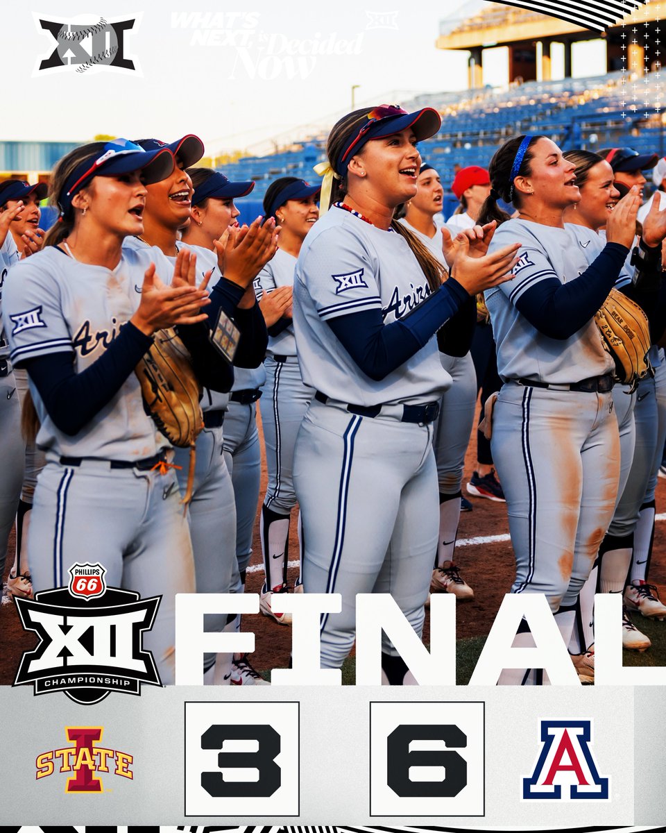 Big 12 Conference (@big12conference) on Twitter photo THE CATS ARE PLAYING FOR IT ALL ๐
<a href="/ArizonaSoftball/">Arizona Softball</a> collects its second win of the 2025 Phillips 66 Big 12 Softball Championship and a berth to Saturday's finale.
Arizona will take on No. 1-seed <a href="/TexasTechSB/">Texas Tech Softball</a> in its first Big 12 Softball Championship Final appearance tomorrow at THE CATS ARE PLAYING FOR IT ALL ๐
<a href="/ArizonaSoftball/">Arizona Softball</a> collects its second win of the 2025 Phillips 66 Big 12 Softball Championship and a berth to Saturday's finale.
Arizona will take on No. 1-seed <a href="/TexasTechSB/">Texas Tech Softball</a> in its first Big 12 Softball Championship Final appearance tomorrow at