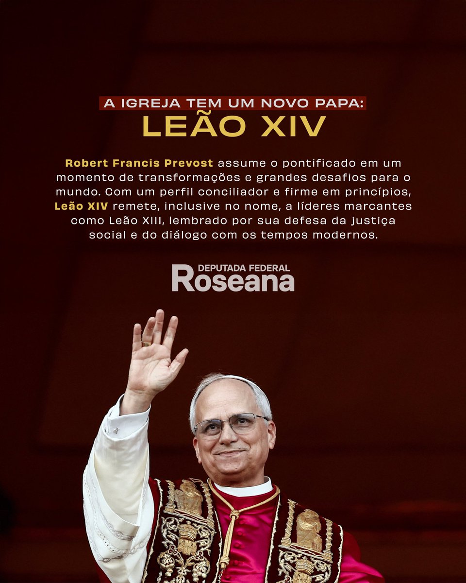 Ontem, acompanhei a escolha do novo Papa Leão XIV. Ele assume a missão de guiar a Igreja em tempos desafiadores, com fé, equilíbrio e firmeza. Que Deus ilumine seu caminho e fortaleça o espírito de diálogo, justiça e paz entre os povos.