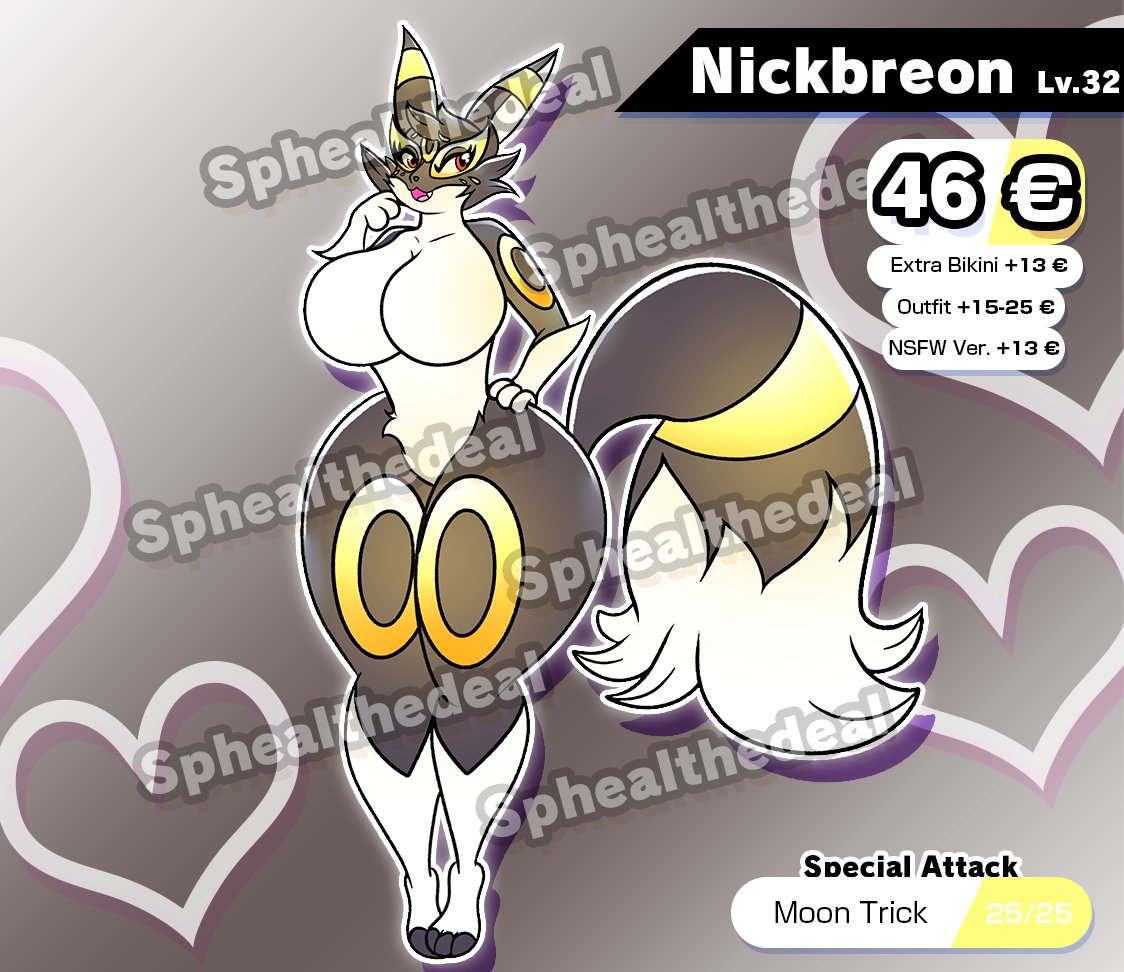 Nickit x Umbreon Fusion ADOPT!

🔞 NSFW VERSION: +13 EUR🔞
 Alternative Color: +8 EUR
👙 BIKINI: +13 EUR 👙
👚 EXTRA OUTFIT: +15-25 EUR 👚

Please if you are interested DM me here or Discord

If you buy her on the next 24 hours, you will get 
FREE NSFW or ALT Color version