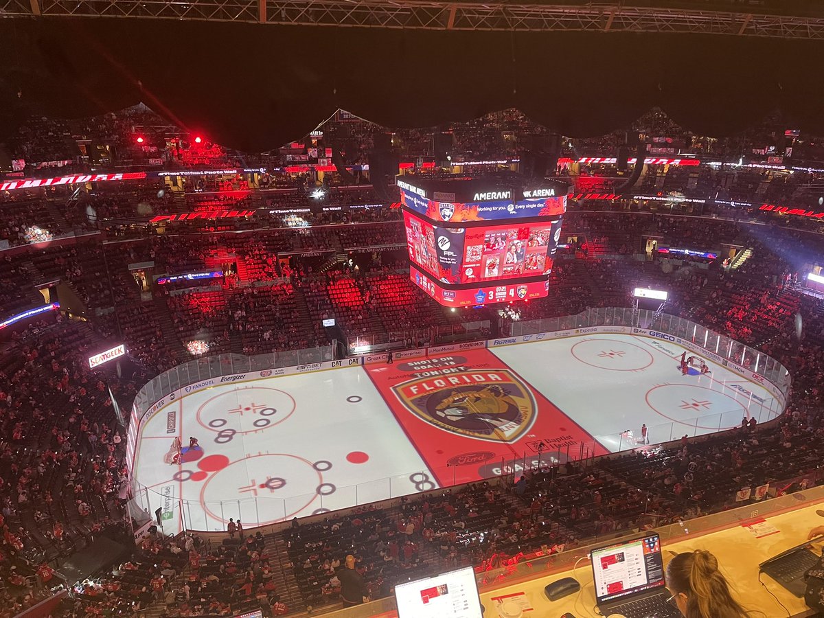 The Panthers are projecting stats on the ice during the intermissions. Very cool.
