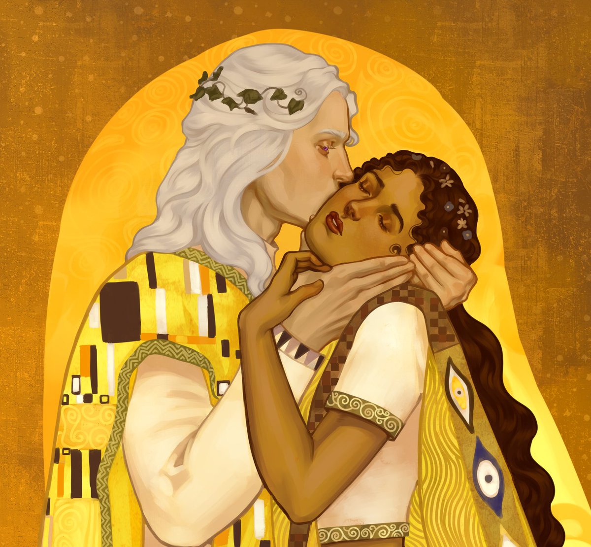 Zacckiell's tweet image. Rhaegar and Elia inspired by "The kiss" by Klimt
Commission for @SoLaLaii, thank you so much &lt;3
#Commission #GameOfThrones #ASOIAF