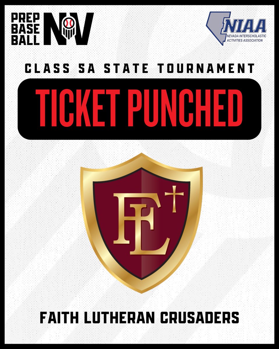 🎟️ 𝐓𝐢𝐜𝐤𝐞𝐭 𝐏𝐮𝐧𝐜𝐡𝐞𝐝 🎟️

Congratulation to the Faith Lutheran Crusaders on punching their ticket to the Class 5A State Tournament! #BeSeen

<a href="/Baseball_FLHS/">Faith Lutheran Baseball</a> | <a href="/B_HarrisonPBR/">Brett Harrison</a>