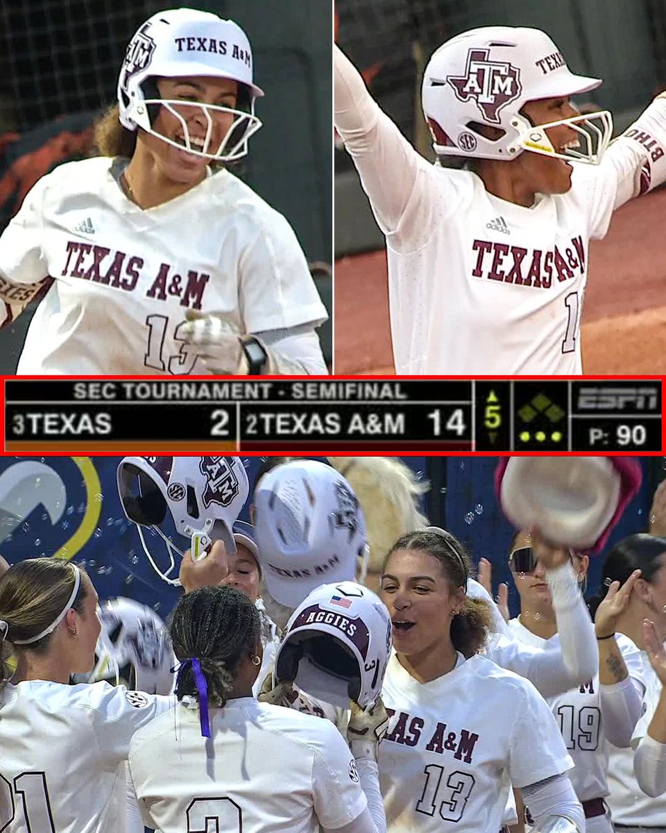 SEC Network (@secnetwork) on Twitter photo TEXAS A&M ELIMINATES TEXAS‼️
<a href="/AggieSoftball/">Texas A&M Softball</a> score 14 runs, the most in a SEC tournament game all-time. TEXAS A&M ELIMINATES TEXAS‼️
<a href="/AggieSoftball/">Texas A&M Softball</a> score 14 runs, the most in a SEC tournament game all-time.