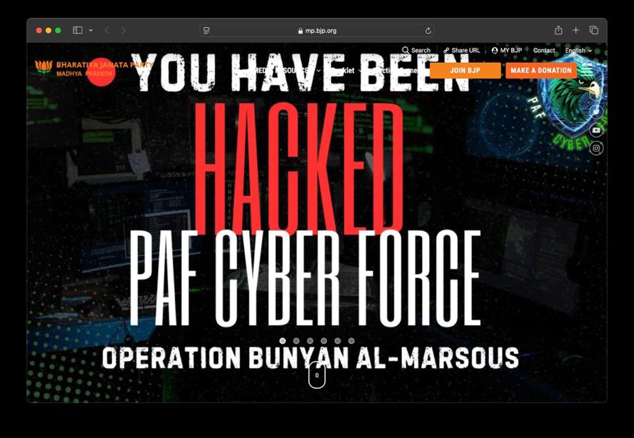 DI313_'s tweet photo. BJP's website has been hacked. https://t.co/75cf22NPLQ