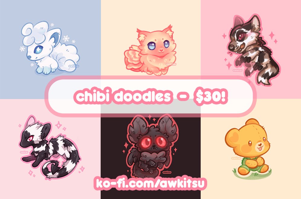 taking some chibi commissions to help w some health stuff~! 🌸 ♡ rts &amp; shares appreciated ♡