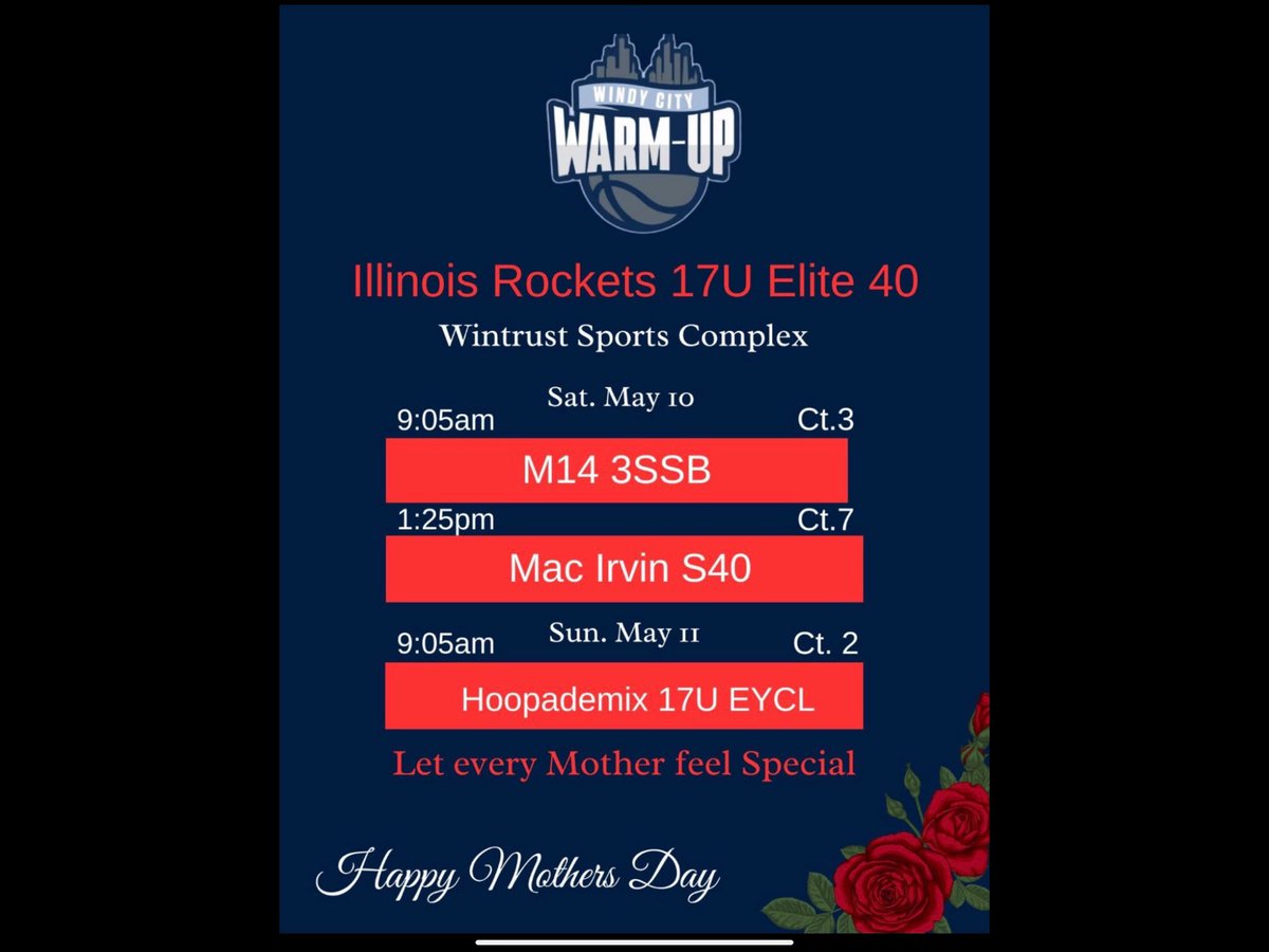 Here is my teams schedule for this weekend in Bedford Park!! <a href="/il_RocketsGBB/">il.rockets.GBB</a>
