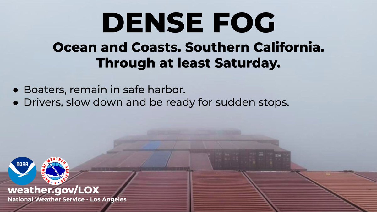 Dense fog expected to reform tonight through Saturday. Visibilities will be very low in some spots. #cawx