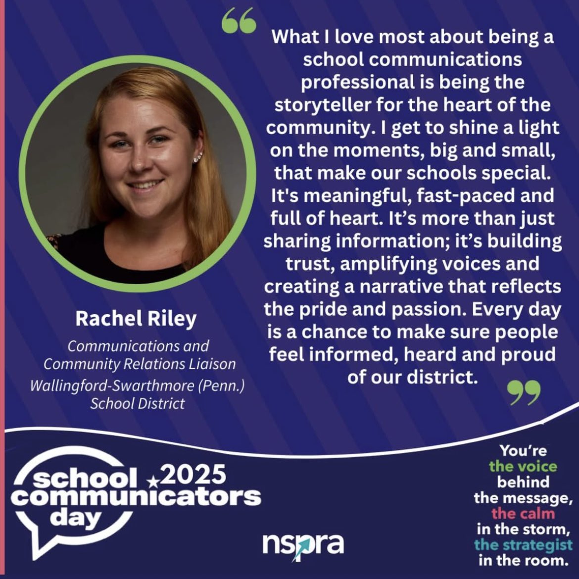 rdcflipper's tweet photo. Happy #SchoolCommunicatorsDay! I am glad to work in school PR for @WSSchools! I love what I do every day. 🩵
Thanks to @NSPRA for the graphic that was shared on their story for today too! https://t.co/fDIXIwGtw7