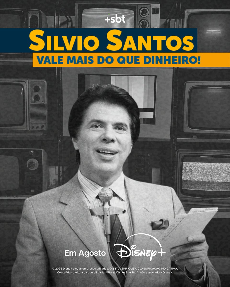 PortalHuluBR's tweet image. Silvio Santos é coisa nossa! 👑📺

Silvio Santos: Vale Mais do Que Dinheiro!, um documentário Original +SBT. Em agosto, no Disney+.

#MaisSBT #SilvioSantos #SBT #DisneyPlus