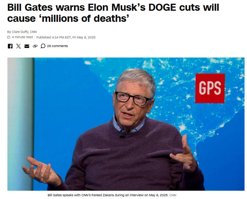 Barchart's tweet image. Bill Gates warns Elon Musk’s DOGE cuts will cause ‘millions of deaths’