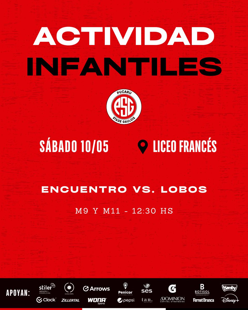 ¡Sábado de #MareaRoja en Liceo Francés! 🏉

¡Recibimos a <a href="/lobosclubpde/">LOBOS RUGBY CLUB</a> en Juveniles e Infantiles, los esperamos! 🤩

#VamosPuca 🔴⚪🔴