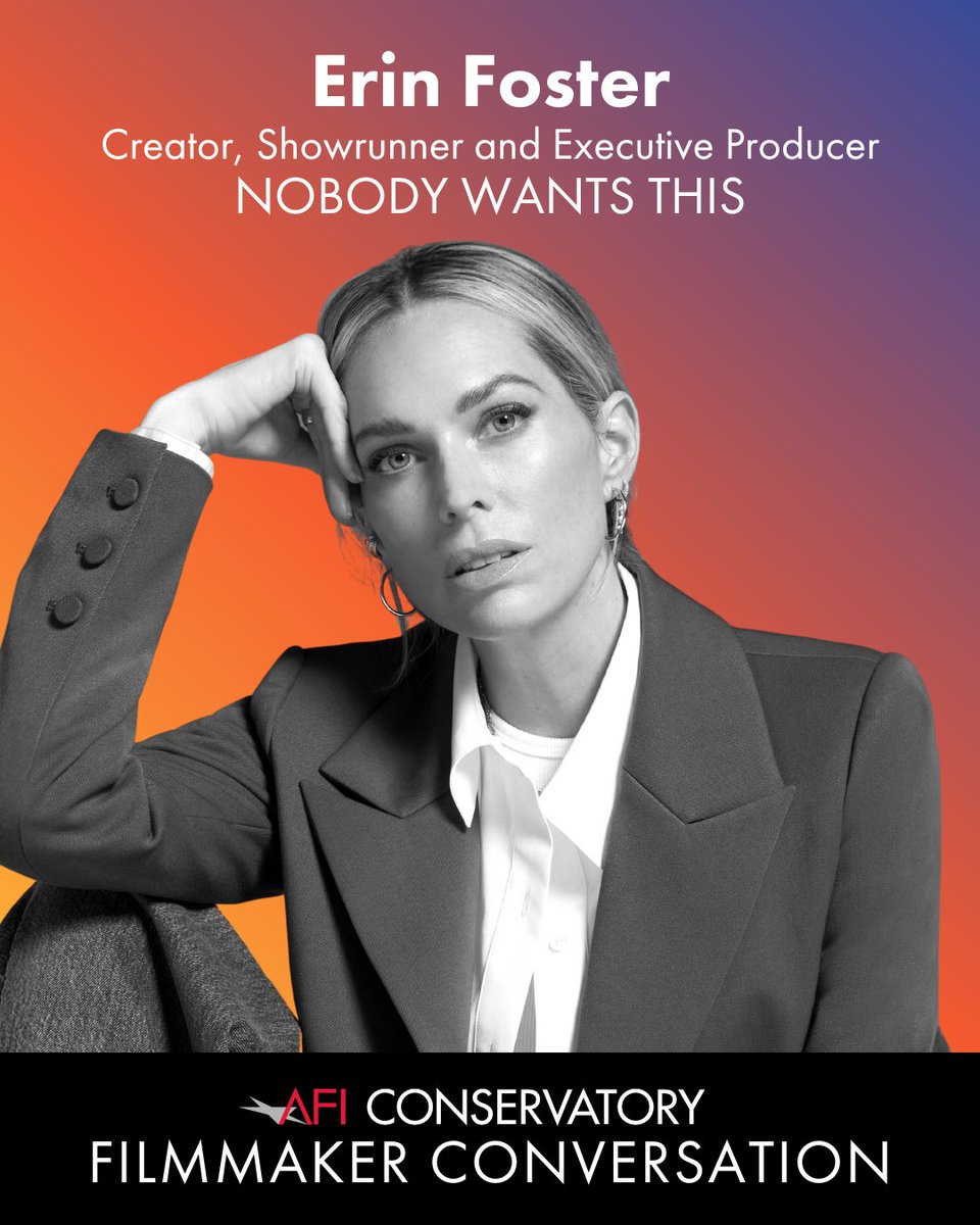 AFIConservatory's tweet image. 🎬 Tonight, at the #AFIConservatory, we hosted Erin Foster, creator, showrunner and executive producer of #NobodyWantsThis, for a special screening of her @Netflix series, followed by a conversation with AFI Fellows & Alumni. Stay tuned for the video of the seminar, coming soon.
