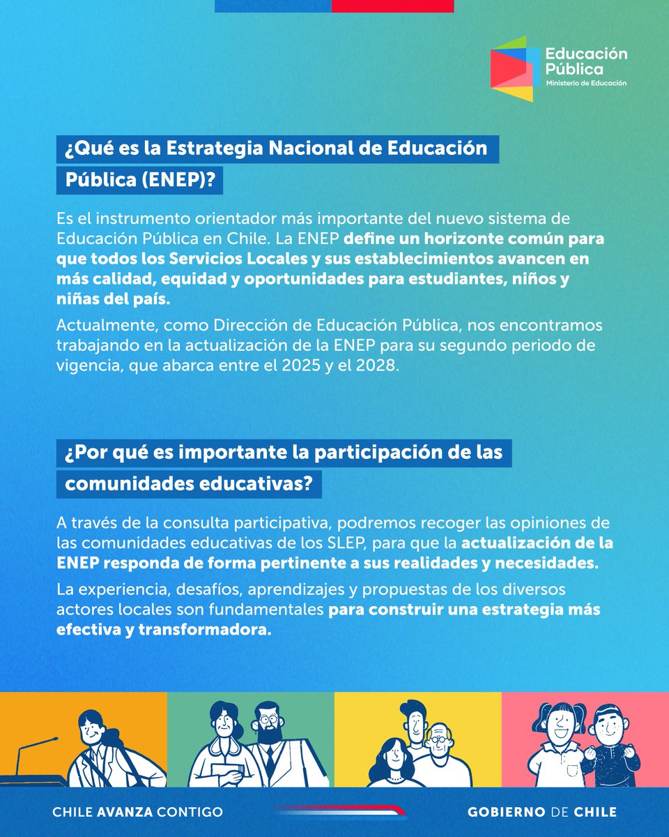 🌟📋 CONSULTA PARTICIPATIVA: Invitamos a todas las comunidades educativas de nuestro territorio a ser parte del proceso de actualización de la Estrategia Nacional de Educación Pública (ENEP) 🏫✨

📌 Hasta el 23 de mayo, participa en dep.cl/consulta-parti…