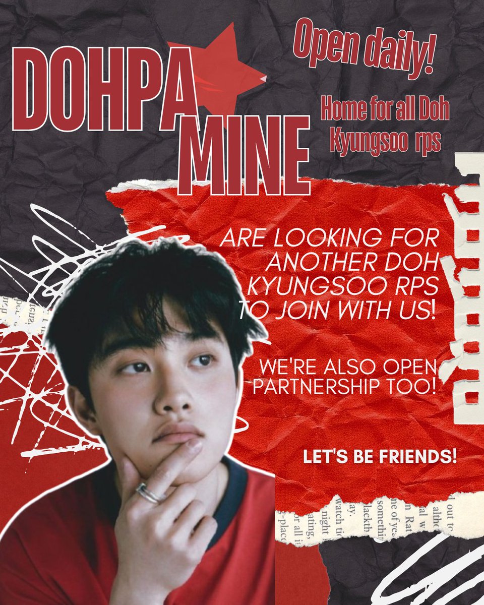 Welcome to DOHPAMINE — your daily dose of charm and chill, home for Doh Kyungsoo RPs. New faces are always welcome, wanna join? DM us! We’re officially open to building partnership and hoping to meet more SQ/OA to vibe and grow with!