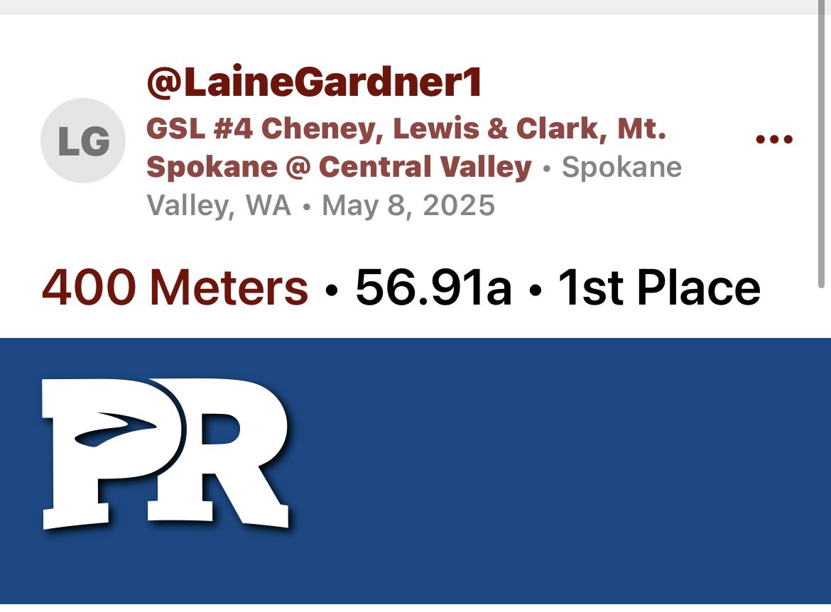 Current PRs with 3 weeks left of my sophomore track season until state weekend.
<a href="/usatf/">USATF</a> <a href="/MtSpoTF/">Mt. Spokane Track & Field</a>