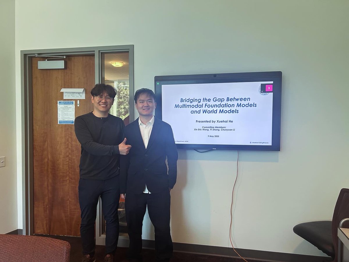 A very special moment: the first PhD from my first cohort has successfully defended his PhD dissertation today! 🎓 Huge congratulations to Dr. Xuehai He! <a href="/XuehaiH/">Xuehai He</a> 

Xuehai has done amazing work on multimodal foundation models, including parameter-efficient fine-tuning, prompt