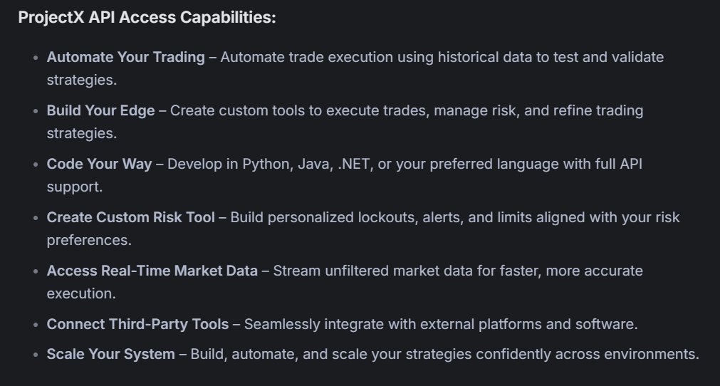 projectxtrading's tweet image. ProjectX API is now live!
Trade Automation. Custom Widgets. Copy Trading. Risk Controls...
The world is your oyster. projectx.com/api