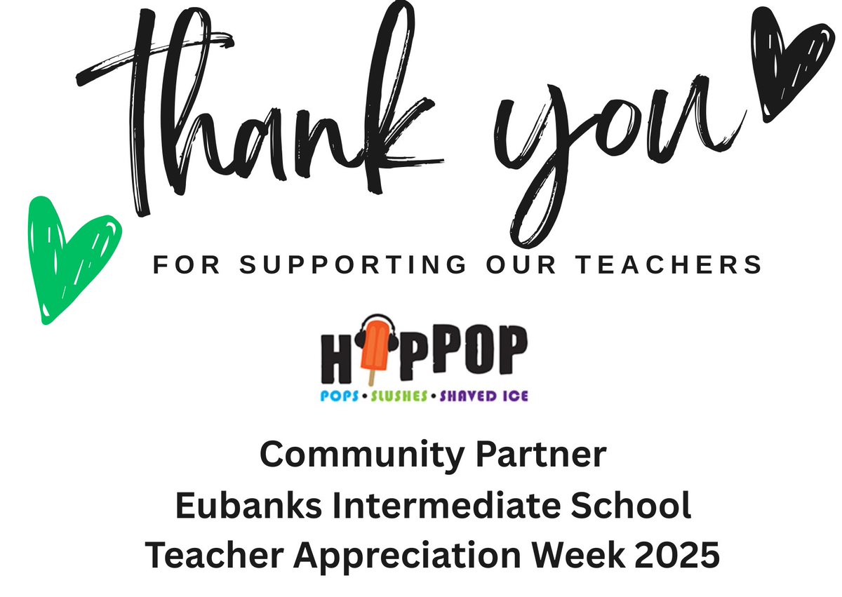 We would like to thank Hip Pop in Grapevine for providing refreshing frozen bar treats for our teachers, staff and students during Fun &amp; Run and lunch!