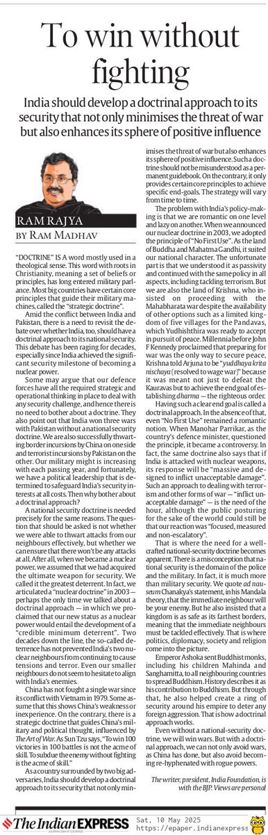 Rajesh Padmar (@rajeshpadmar) on Twitter photo To Win Without Fighting.
Column by Dr Ram Madhav <a href="/rammadhav_/">Ram Madhav</a> in The Indian Express. rammadhav.in/articles/to-wi… To Win Without Fighting.
Column by Dr Ram Madhav <a href="/rammadhav_/">Ram Madhav</a> in The Indian Express. rammadhav.in/articles/to-wi…