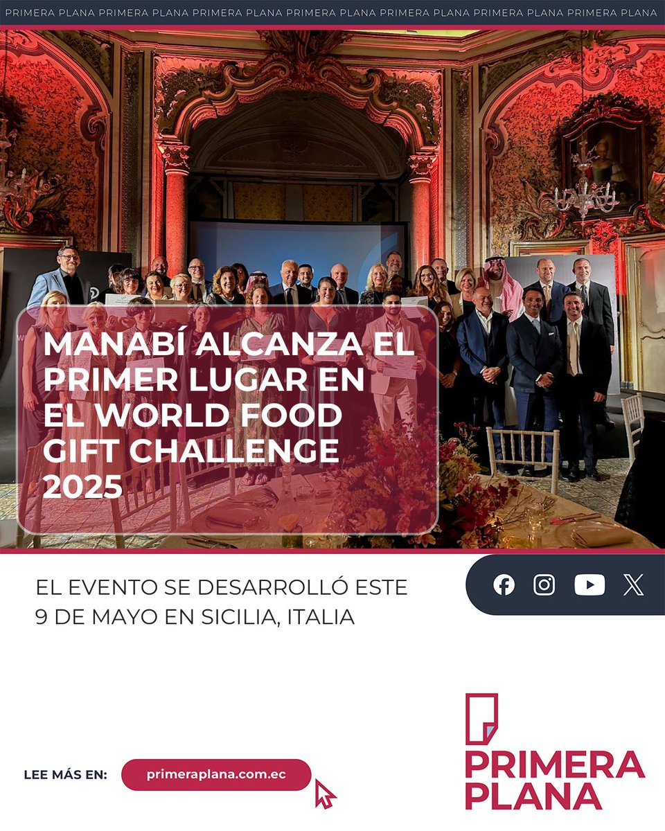 🏆Manabí quedó en el primer lugar mundial en el reconocido certamen World Food Gift Challenge 2025, desarrollado este 9 de mayo en Sicilia, Italia, y posiciona a Ecuador como un referente global en la innovación y preservación del patrimonio gastronómico, además de representar el