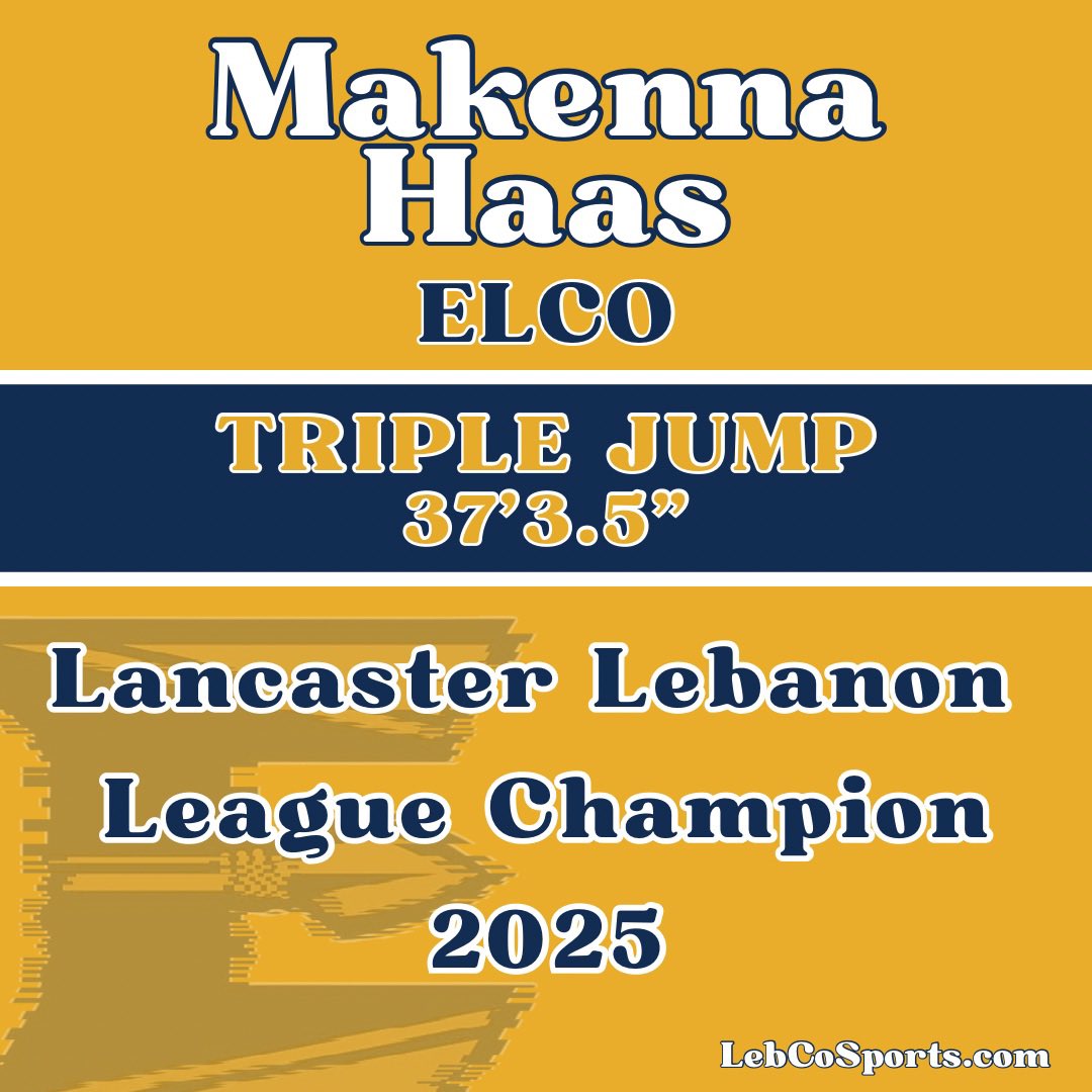 Congrats to ELCO’s Makenna Haas for her gold medal winning performance in the Triple Jump. 

Haas is now the LL League Champion!