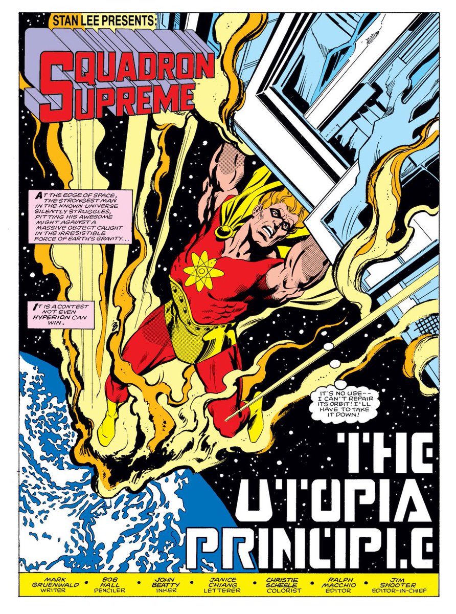 The "Big 3 / Trinity" splash pages from Marvel Comics' Squadron Supreme (1985)!

It was one of the best limited series from back in the Bronze Age! 

Discuss the twisted JLA pastiche!