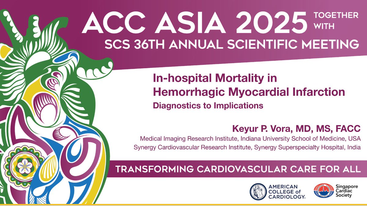 Honored to present at #ACCAsia on:
In-hospital Mortality in Hemorrhagic Myocardial Infarction: Diagnostics to Implications 

Thank you <a href="/ACCinTouch/">American College of Cardiology</a> &amp; <a href="/SingCardiacSoc/">Singapore Cardiac Society</a> for the opportunity to share this work. 
Proud to represent <a href="/IURadiology/">IU Radiology and Imaging Sciences</a> &amp; SCVRI India !!!