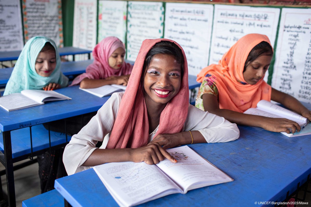 UNICEF's tweet image. "I want to be a teacher so I can help others learn just like me," says 13-year-old Ashmot.
For Rohingya girls in Bangladesh, education is a right that opens doors to a brighter future, allowing them to dream big and make a positive impact in their communities. #GirlGoals