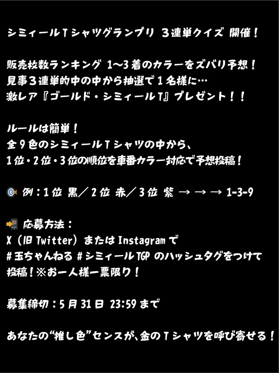 🚲シミィールTシャツGP 3連単クイズ 開催！ 販売枚数ランキング 1〜3