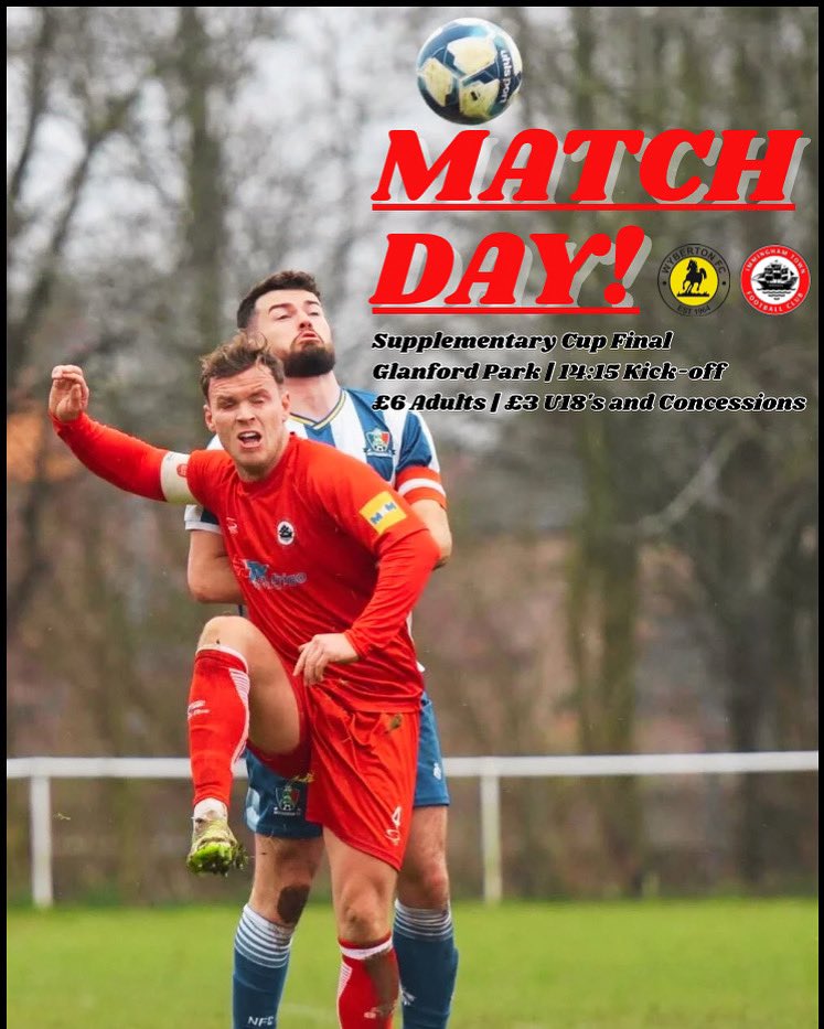 🏆 | 𝘾𝙐𝙋 𝙁𝙄𝙉𝘼𝙇 𝘿𝘼𝙔!

🆚 Wyberton Firsts 
📅 Saturday 10th May 2025
⏰ 14:15PM kick-off
📍 Glanford Park, Doncaster Road, Scunthorpe DN15 8TD 
🎟️ £6 Adults, £3 U18’s and Concessions 

#UTP | #ImminghamTown 🔴⚪️