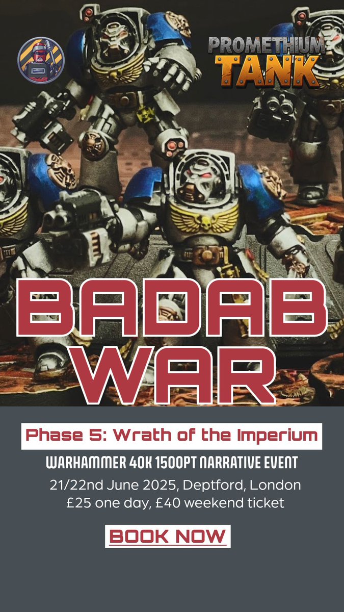 The BADAB WAR continues with some summer events I'm running at our new gaming space in London! Bring your Badab War army down and play through the campaign with us - one day and weekend tickets available!

tickettailor.com/events/arbitor… 

#thebadabwar #tofgbadab #warhammer40k