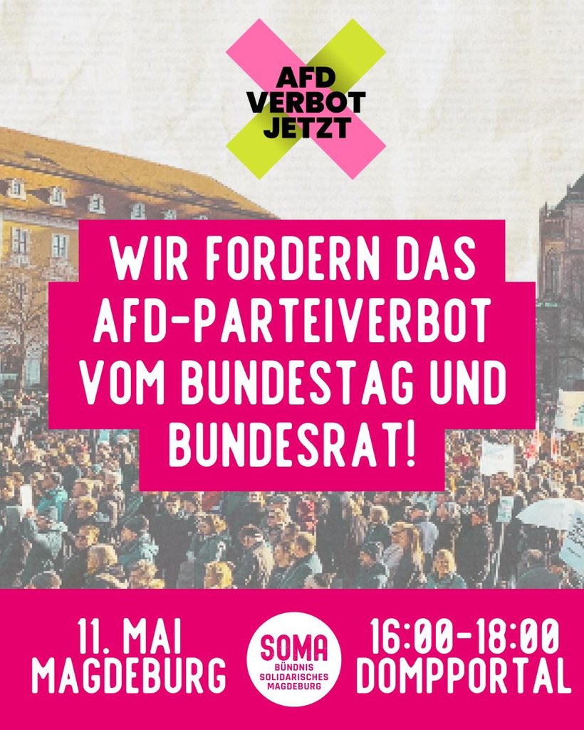 Was wünschen sich eure Mütter morgen in #Magdeburg zum #Muttertag? Unsere wünschen sich eine stabil demokratische Zukunft!

Das heißt: ein AfD-Verbot. Jetzt.