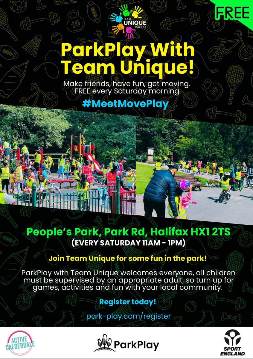 Unique Community Hub (@uniquehubb) on Twitter photo ParkPlay with Team Unique!
Make friends, have fun, get moving. Free every Saturday morning at People’s Park.
#MeetMovePlay <a href="/ActiveCdale/">Active Calderdale</a> <a href="/Sport_England/">Sport England</a> ParkPlay with Team Unique!
Make friends, have fun, get moving. Free every Saturday morning at People’s Park.
#MeetMovePlay <a href="/ActiveCdale/">Active Calderdale</a> <a href="/Sport_England/">Sport England</a>