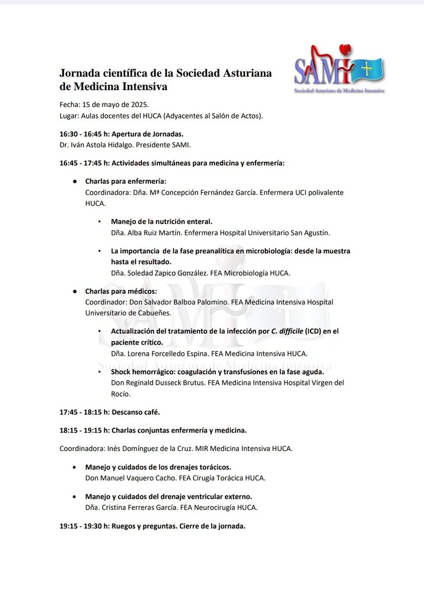 El próximo 15 de mayo os esperamos en el <a href="/HUCA_Asturias/">@HUCA</a> con una nueva jornada científica para médicos y enfermeras.