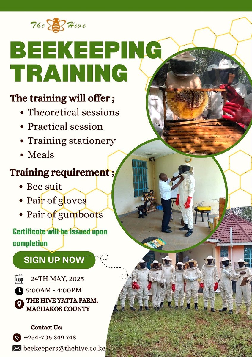 Beekeeping #training  on May 24th, 2025 in Yatta, #Machakos County. Open to beginners &amp; experienced #beekeepers. Topics include #bee behavior, beginner steps, maximizing #honey &amp; other products, networking, expert tips and Q&amp;A.

📞+254 706 349 748

#beekeeping #bee