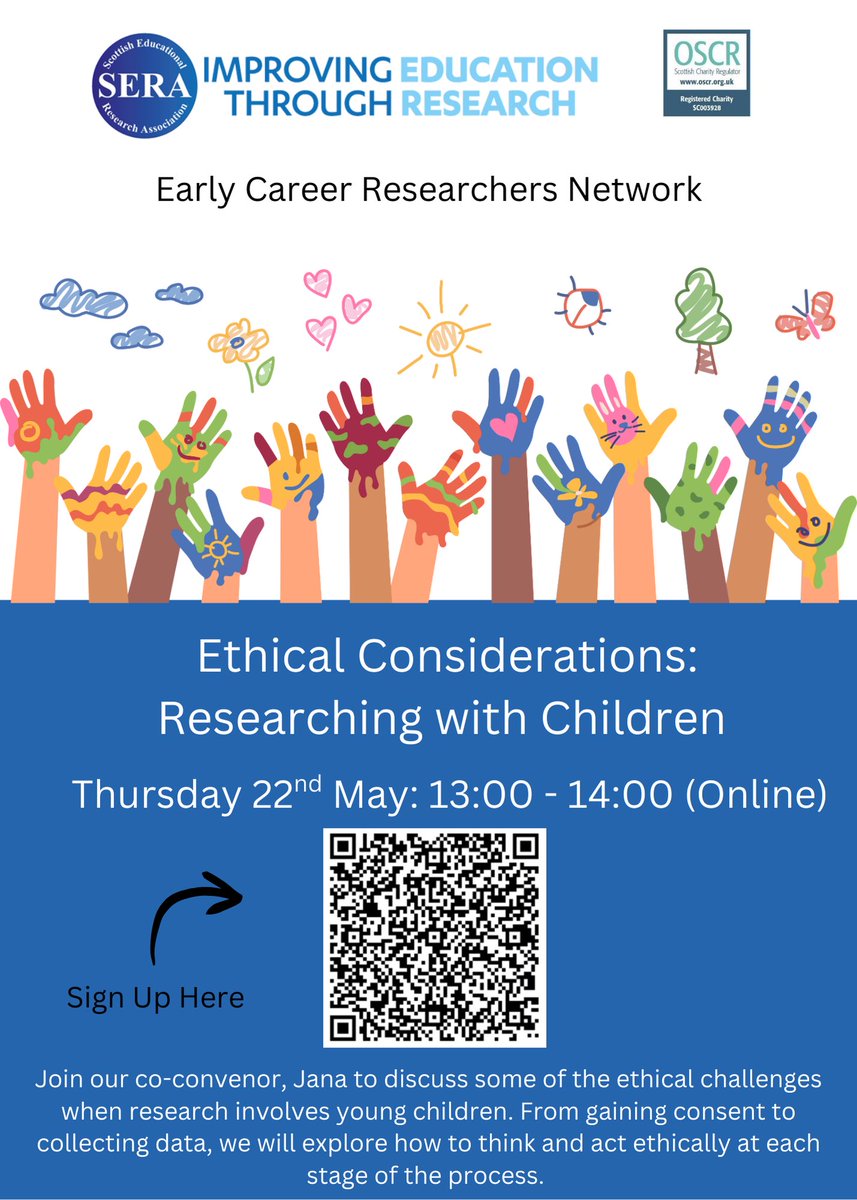 SERA Early Career Researchers Network (@sera_ecr) on Twitter photo Does your research involve young people? Thinking about the ethical considerations?
Join us on Thursday 22nd May from 1-2pm to hear Jana <a href="/janachandler01/">Jana Chandler</a> discuss her research experiences 💡
Sign up here: docs.google.com/forms/d/e/1FAI… Does your research involve young people? Thinking about the ethical considerations?
Join us on Thursday 22nd May from 1-2pm to hear Jana <a href="/janachandler01/">Jana Chandler</a> discuss her research experiences 💡
Sign up here: docs.google.com/forms/d/e/1FAI…