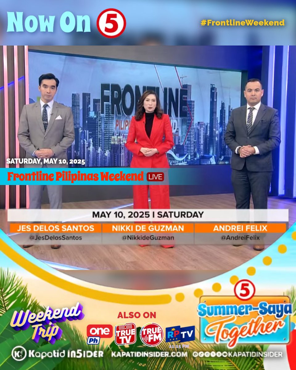 KapatidInsider's tweet image. Maging updated sa latest ng mga balita mula sa Frontline ngayong Sabado sa #FrontlinePilipinasWeekendTV5!

Tutok na LIVE sa #WeekendTripTV5, One PH, @TrueNetworkPH at True TV, at mamayang 11:15 PM sa RPTV!

#FrontlineWeekend @TV5manila @News5PH