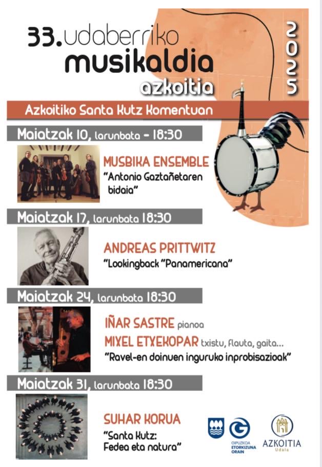 Gaur jarriko da martxan Azkoitiko Santa Kutz komentuan ospatu ohi den musika ziklo berezi bezain mamitsua. Lau larunbatez, akustika bikaina duen elizan, proposamen interesgarri hainbat ezagutzeko aukera izango dugu. Gerturatu zaitezte, ez zarete damutuko!

<a href="/Azkoitikoudala/">Azkoitikoudala</a>